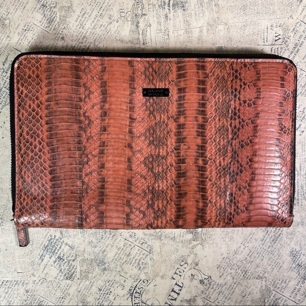 Maison Scotch Pink Embossed Reptile Leather Pouch Organizer Clutch